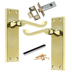 Door Handles Scroll Lever Internal Latch - Brass Pack 150 x 40mm