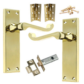 Door Handles Scroll Lever Internal Latch - Brass Pack Hinges 150 x 40mm