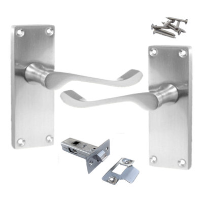 Door Handles Scroll Lever Internal Latch - Chrome Satin Pack 118 x 40mm
