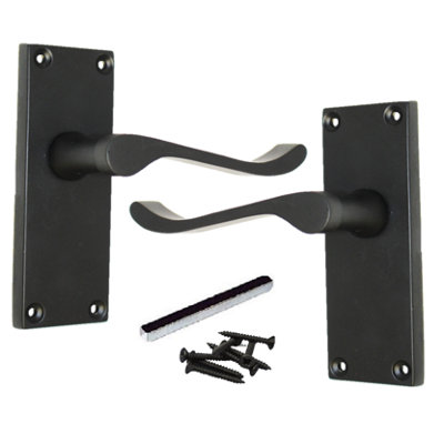 Door Handles Scroll Lever Internal Latch - Matt Black 118 x 40mm | DIY ...