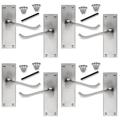 Door Handles Scroll Lever Internal Latch - Satin Chrome 4 Pairs