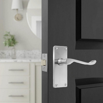 Door Handles Scroll Lever Internal Latch - Satin Chrome 4 Pairs