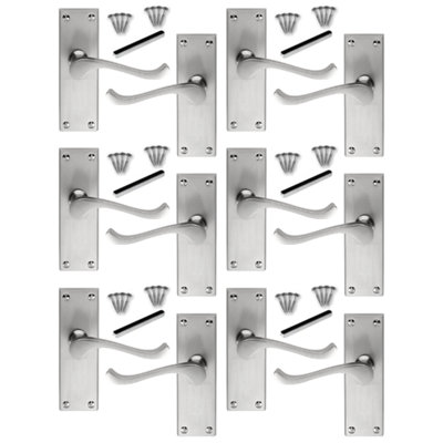Door Handles Scroll Lever Internal Latch - Satin Chrome 6 Pairs