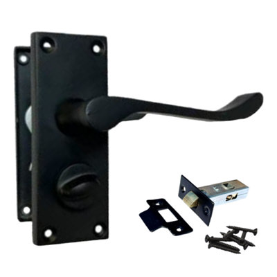 Door Handles Scroll Lever Privacy Lock - Matt Black 118 x 40mm Latch