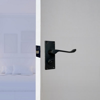 Door Handles Scroll Lever Privacy Lock - Matt Black 118 x 40mm