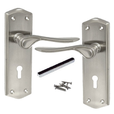 Door Handles Stellar Scroll Lever Internal Lock - Satin 170mm x 50mm ...