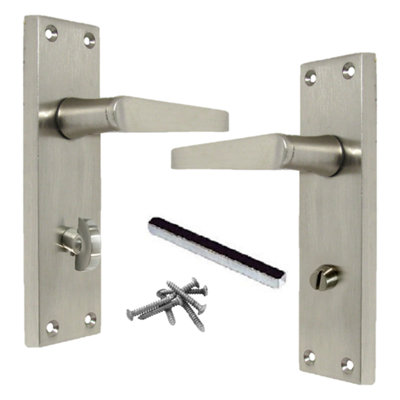 Door Handles Straight Bath Lock Handle - Satin 150 x 40mm | DIY at B&Q