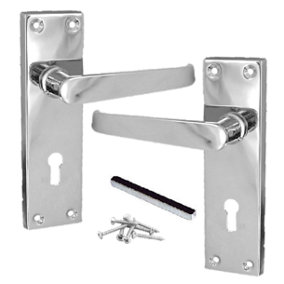 Door Handles Straight Lever Lock - Chrome 150 x 40mm