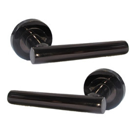 Door Handles T Bar Straight Lever on Rose Latch - Black Nickel 125mm