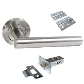 Door Handles T Bar Straight Lever on Rose Latch & Hinges - Satin