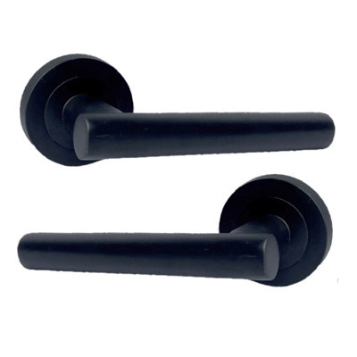 Door Handles T Bar Straight Lever on Rose Latch - Matt Black 125mm