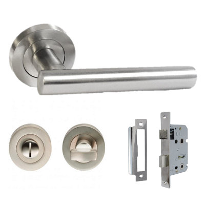 Door Handles T Bar Straight Lever on Rose Thumb turn & Lock - Satin