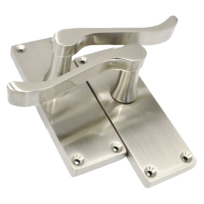 Door Handles Vic Scroll Lever Internal Latch - Satin 118 x 40mm With Hinges & Latch