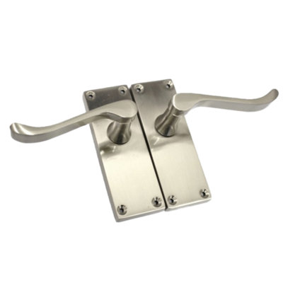 Door Handles Vic Scroll Lever Internal Latch - Satin 118 x 40mm With Hinges & Latch