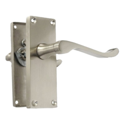 Door Handles Vic Scroll Lever Internal Latch - Satin 118 x 40mm With Hinges & Latch
