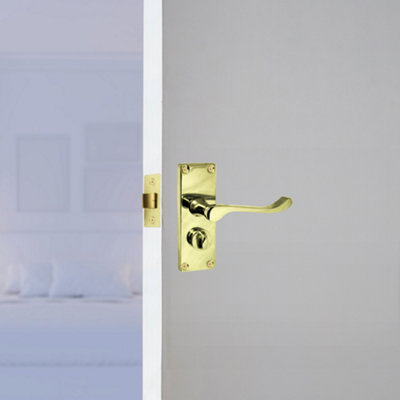Door Handles Victorian Scroll Bathroom WC Privacy Lock - Brass 118 x 40mm