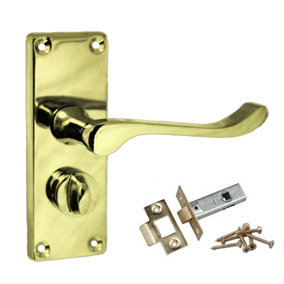 Door Handles Victorian Scroll Bathroom WC Privacy Lock Inc Latch - Brass 118 x 40mm