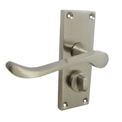 Door Handles Victorian Scroll Bathroom WC Privacy Lock - Satin 118 x 40mm Latch | DIY at B&Q