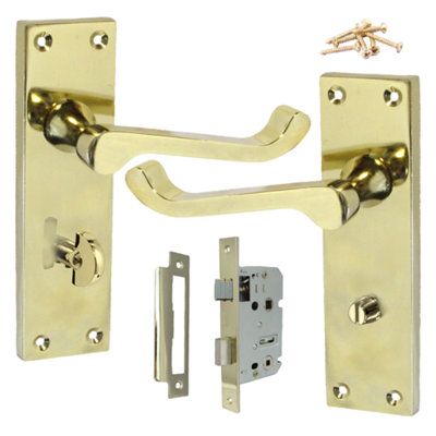 Door Handles Victorian Scroll Lever Bath Lock - Brass Pack 150 X 40mm
