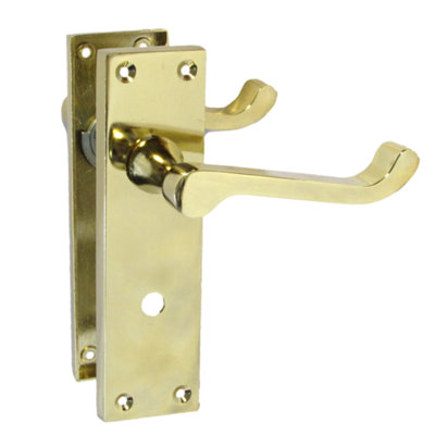 Door Handles Victorian Scroll Lever Bath Lock - Brass Pack 150 X 40mm