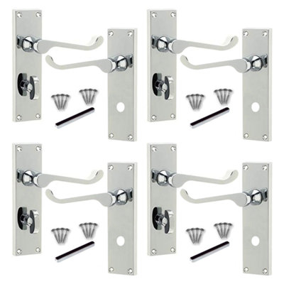 Door Handles Victorian Scroll Lever Bath Lock Handle - Chrome 4 Pairs