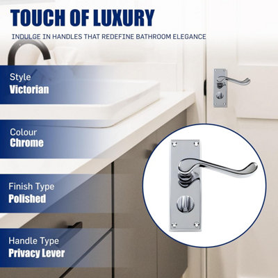 Door Handles Victorian Scroll Lever Bath Lock Handle - Chrome 4 Pairs