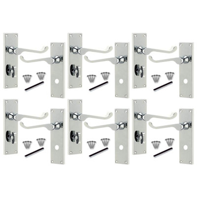 Door Handles Victorian Scroll Lever Bath Lock Handle - Chrome 6 Pairs