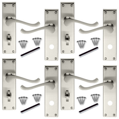 Door Handles Victorian Scroll Lever Bath Lock Handle - Satin 4 Pairs