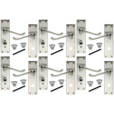 Door Handles Victorian Scroll Lever Bath Lock Handle - Satin 6 Pairs