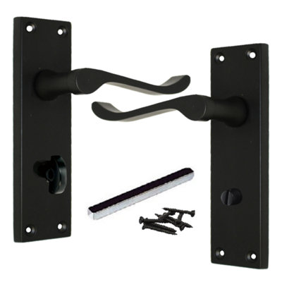 Door Handles Victorian Scroll Lever Bath Lock - Matt Black 150 x 40mm