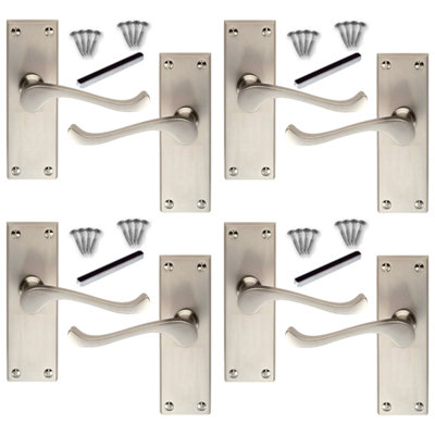 Door Handles Victorian Scroll Lever Internal Latch - Satin 4 Pairs