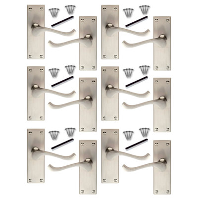 Door Handles Victorian Scroll Lever Internal Latch - Satin 6 Pairs