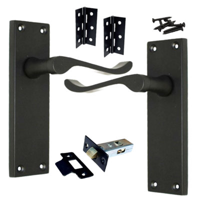 Door Handles Victorian Scroll Lever Latch - Matt Black Pack Hinges 150 x 40mm Price Comparisons | Compare The Build