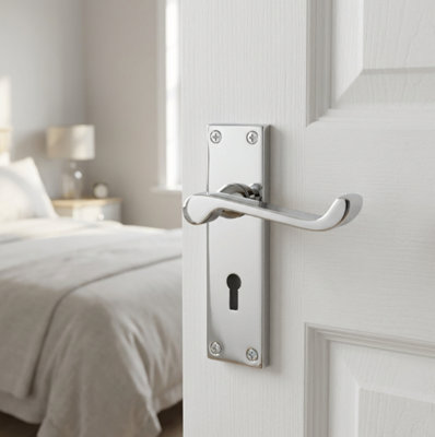 Door Handles Victorian Scroll Lever Lock - Chrome 150 x 40mm