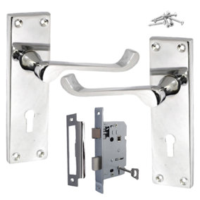 Door Handles Victorian Scroll Lever Lock - Chrome Pack 150 x 40mm