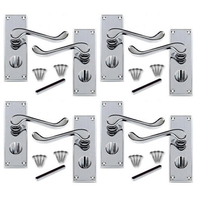 Door Handles Victorian Scroll Lever Privacy Bath Lock - Chrome 4 Pairs