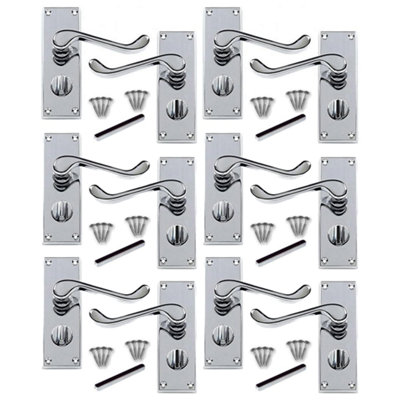 Door Handles Victorian Scroll Lever Privacy Bath Lock - Chrome 6 Pairs