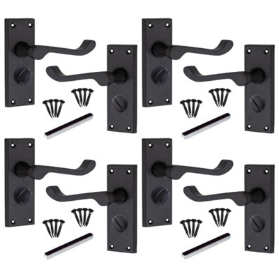 Door Handles Victorian Scroll Lever Privacy Bath Lock Matt Black 4 Pairs