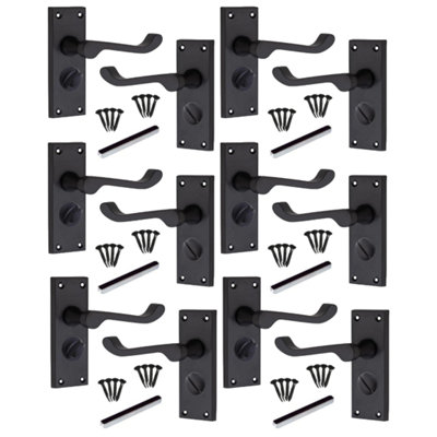 Door Handles Victorian Scroll Lever Privacy Bath Lock Matt Black 6 Pairs
