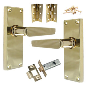 Door Handles Victorian Straight Lever Brass Hinges & Latch Pack Set 120 x 42mm