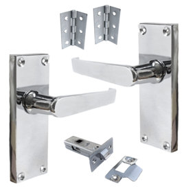 Door Handles Victorian Straight Lever Chrome Hinges & Latch Pack Set 120 x 42mm