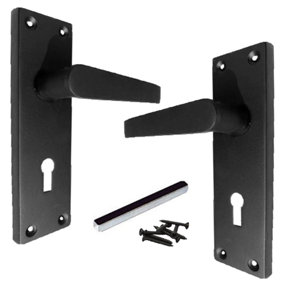 Door Handles Victorian Straight Lock Handle - Matt Black 150 x 40mm
