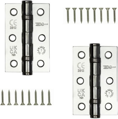 Door Hinges 3 inch Polished Chrome Ball Bearing Butt Hinges Grade 7 Steel Door Hinge for Wooden Doors 2 Pack