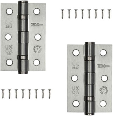 Door Hinges 3 inch Satin Chrome Ball Bearing Butt Hinges Grade 7 Steel Door Hinge for Wooden Doors 2 Pack