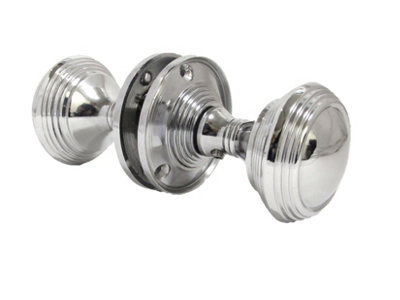 Door Knob Polished Chrome Queen Anne Reeded  Door Handles LARGE ROSE PLATE
