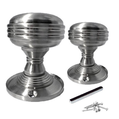 Door Knob Reeded Heavy Duty Mortice Knob - Satin 64mm