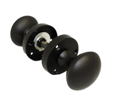 Door Knob Round Sprung Mortice MATT BLACK SETS PAIRS Rose 56mm