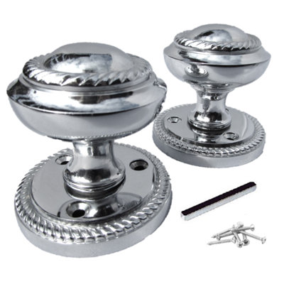 Door Knobs Chrome Interior Mortice Georgian Rope 63mm Rose