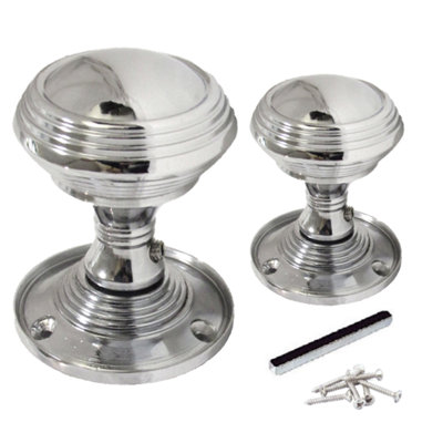 Haven Heritage Queen Anne Beehive Reeded Door Knob - Polished Chrome On Brass - Mortice Fit