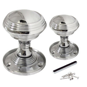 Door Knobs Queen Anne Reeded Internal Mortice Knob - Chrome Polished 64mm